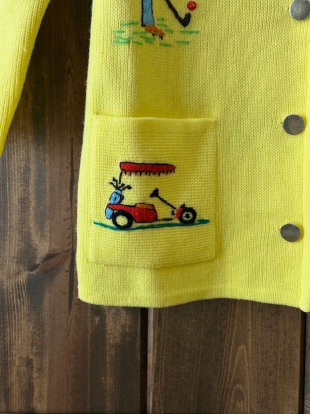 Andrew Aresti Vintage 1950's Golf Embroidered Cardigan Sweater Womens Yellow S - Picture 3 of 15